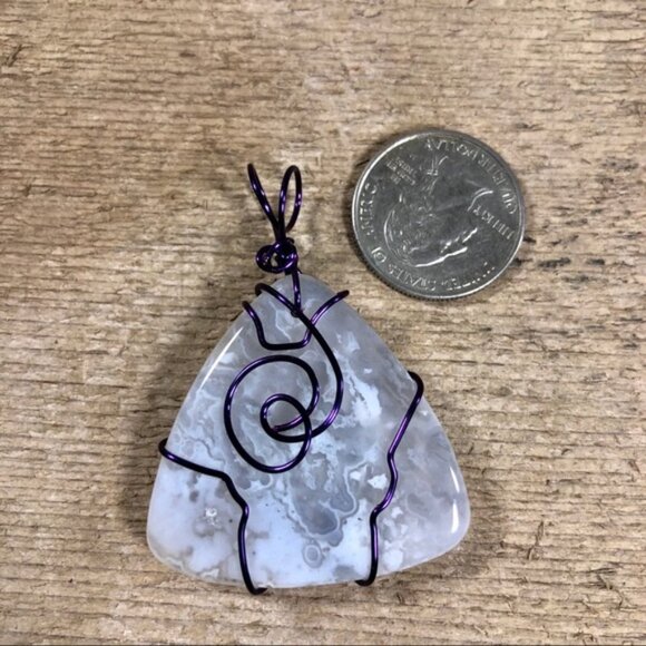Wire Wrapped Banded Chalcedony Necklace Pendant - Picture 3 of 5